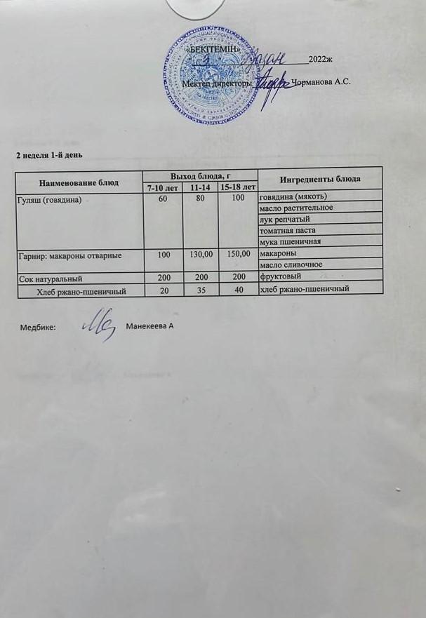 Күнделікті ас мәзірі 03.10.2022